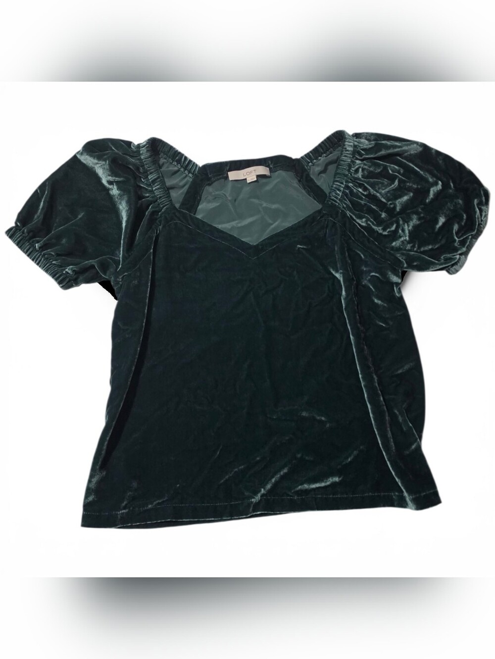 LOFT Emerald Velvet Fairycore Puff-Sleeve V-Neck Top